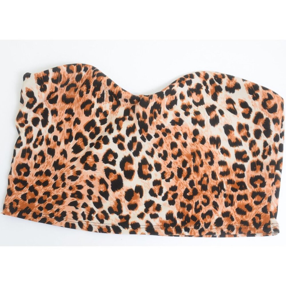 21 Saints Leopard‎ Print Bandeau Crop Top Swim Sexy Clubwear Safari Vacation NWT